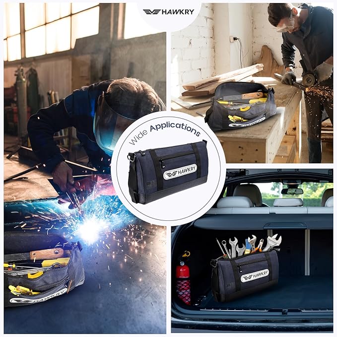 HAWKRY Heavy Duty Canvas Tool Bag – Waterproof Canvas Zipper Pouch, Garden Tool Bag, Construction Bags Heavy Duty, Small Zipper Pouch, Motorcycle Tool, Multipurpose Fishing Bag