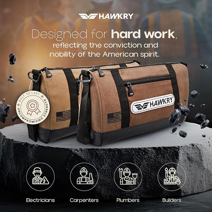 HAWKRY Heavy Duty Canvas Tool Bag Set of 2 – Waterproof Canvas Zipper Pouch, Garden Tool Bag, Construction Bags Heavy Duty, Small Zipper Pouch, Motorcycle Tool, Multipurpose Fishing Bag