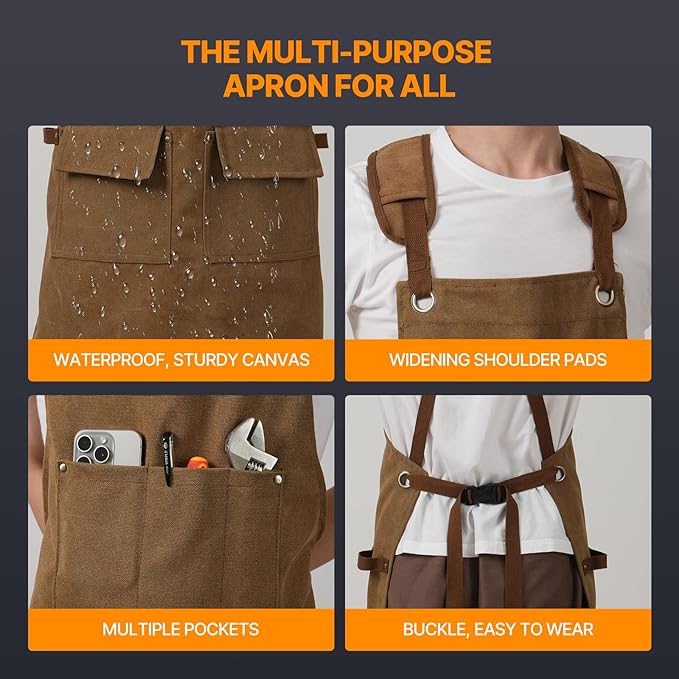 DILLMAN Woodworking Apron for Men Shop Apron Thick Canvas Work Apron with Tool Pockets