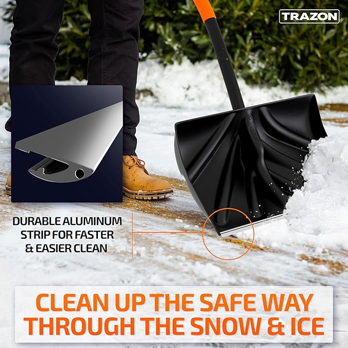 Snow Shovel Heavy Duty for Driveway with Ergonomic Handle to Use Without Backpain for Home Garage Car - Snow Shovel with 18 Inch Blade Large Capacity and 58 Inch Long Ergonomic Handle (Black)