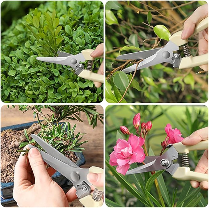 6PCS Premium garden shears, pruning scissors gardening tools, pruners for flower, bushes, rose and fruit tree, use for florist, yard and orchard the plant clippers, sharp steel anvil snips (white, 6)
