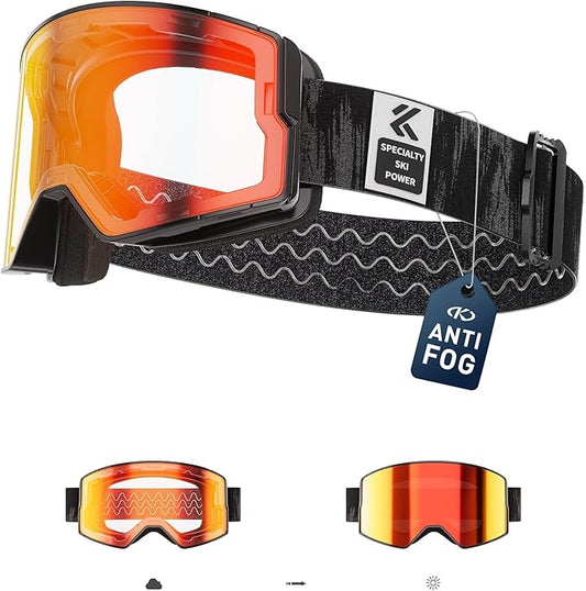 KAPVOE Ski Goggles Photochromic & Color Anti-fog UV400 Protection OTG Snowboard goggles Suitable for Men Women K722