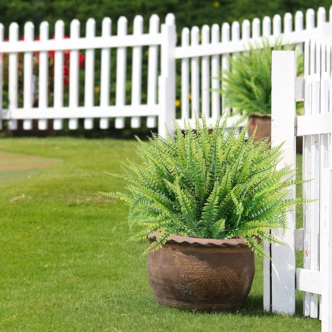 12 Bundles Artificial Plants, Fake Boston Fern Greenery Outdoor UV Resistant No Fade Faux Plastic Plants Garden Porch Window Box Decorating…