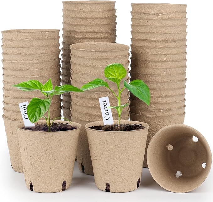 homenote Peat Pots, 60 Pcs 3.15 Inch Seed Starting Pots with Drainage Holes Round Nursery Plants Pots with Bonus 20 Plant Lab