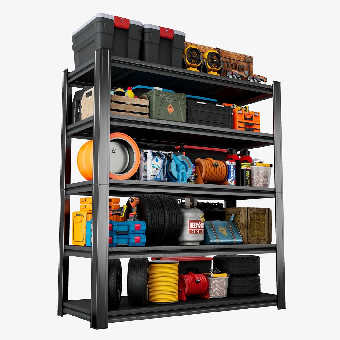 Heavy Duty 5-Tier Shelving Unit 3000LBS Capacity - Adjustable Steel Garage Shelves for Warehouse, Basement Storage(77''H x 39.4''W x 13.8''D)