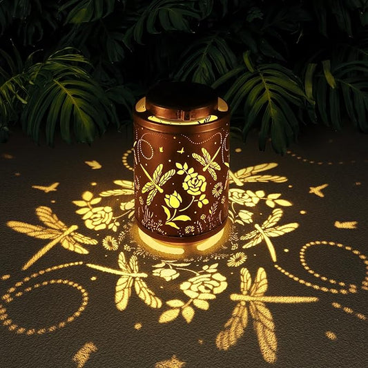 Solar Outdoor Lanterns, Dragonfly Garden Decor LED Light Hanging Waterproof Solar Lantern Birthday Gifts for Women Mon Grandma Sunflower Solar Lights Outdoor Decoration for Patio