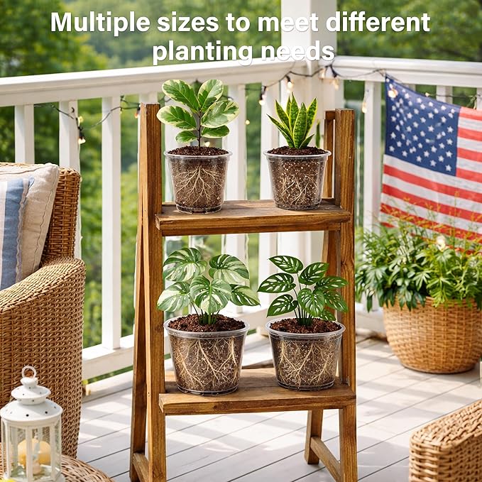 16 Pack 10/8/6/5 Inch Reinforced Large Clear Nursery Pots with Drainage Holes, Transparent Variety Pack Plastic Plant Pot for Vegetable Propagation, Root Cutting, Seed Starting