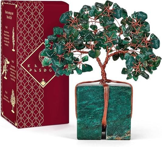 Crystal Tree of Life for Home and Office Decor, Handmade Raw Crystal Base Green Aventurine Chakra Healing Crystal Tree for Positive Energy, Money, Good Luck, Christmas Décor, Birthday Gifts for Women