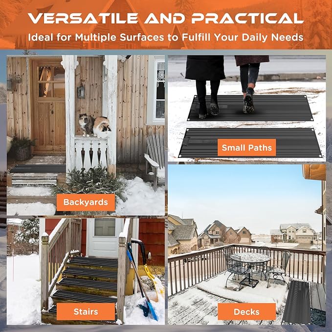 HEATIT Heated Snow Melting Mats, Heated Outdoor Rubber Mats for Stairs, Snow Melting and Ice Melting Mats for Sidewalks (10" X 38")
