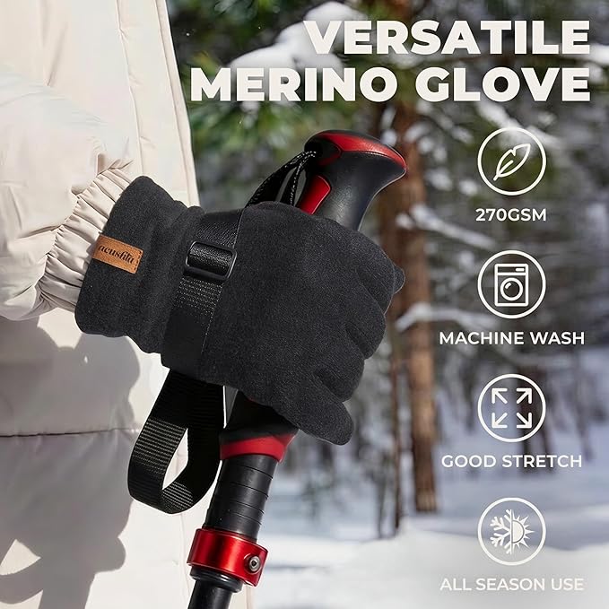 ACUSHLA Merino Wool Glove Liner -Touchscreen Lightweight Base Layer Ski Liner Glove for Men & Women