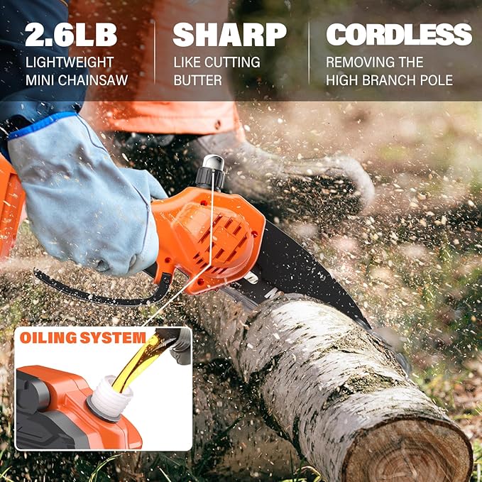 MAXLANDER 2-in-1 Cordless Pole Saw & Mini Chainsaw, 6'' Electric Pole Saws for Tree Trimming, 20V Battery Pole Saw with 2 Chains, 14ft Reach Pole Chainsaw(2PCS Battery and Charger Included)