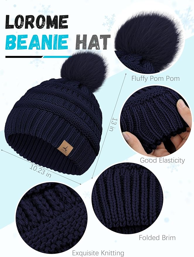 Winter Hat Scarf Gloves and Ear Warmer, Knit Warm Beanie Hat Touch Screen Gloves Long Knitted Plaid Scarf Set Gifts for Women