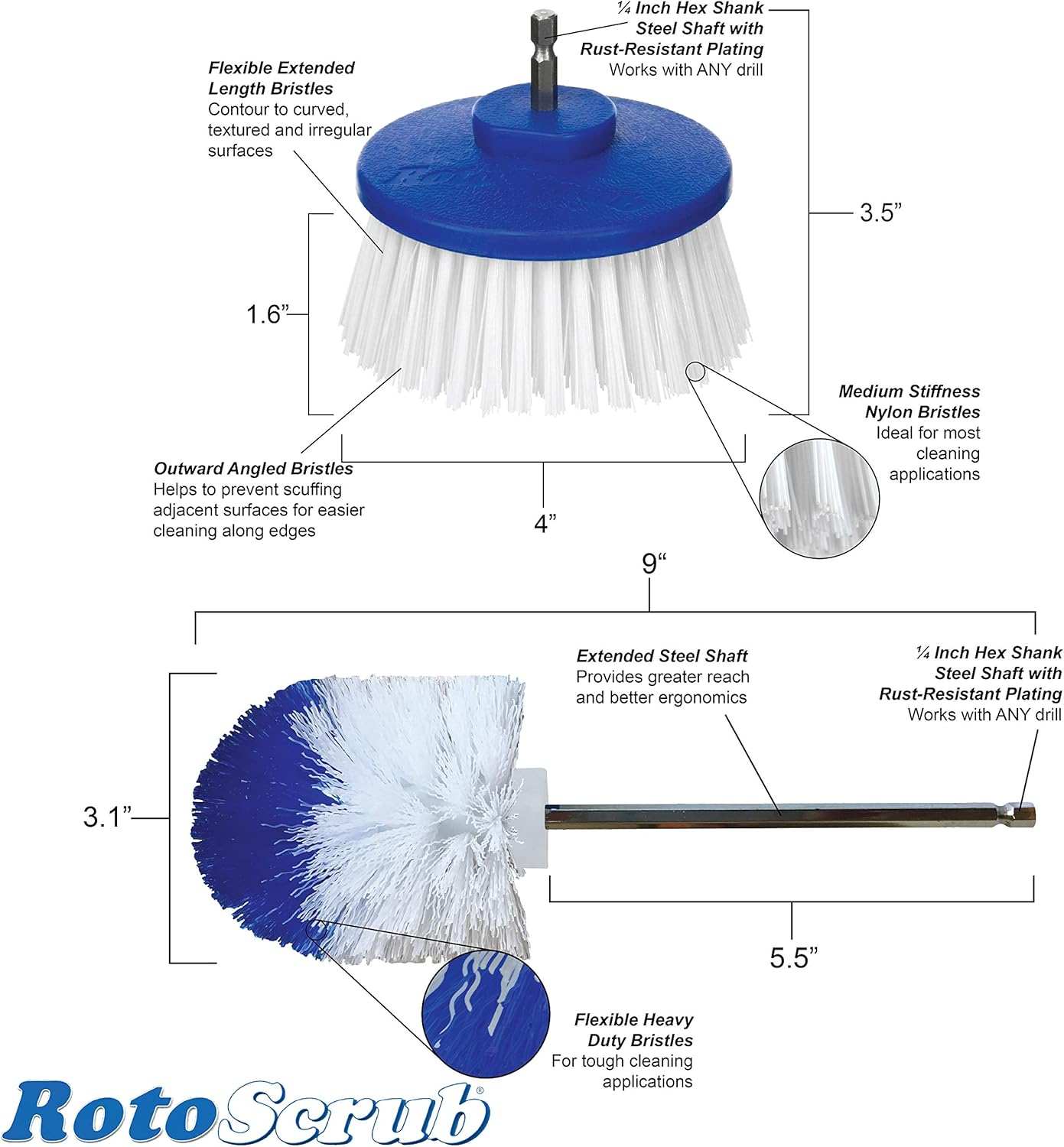 Drill-Powered Cleaning Brushes - 2-Brush Drill Accessory Combo Kit