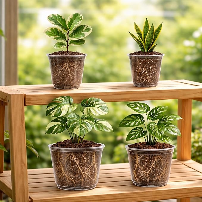 16 Pack 10/8/6/5 Inch Reinforced Large Clear Nursery Pots with Drainage Holes, Transparent Variety Pack Plastic Plant Pot for Vegetable Propagation, Root Cutting, Seed Starting