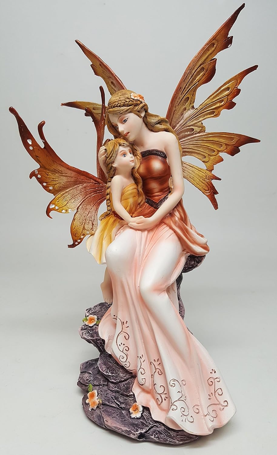 PTC 8.75 Inch Mother and Baby Orange Winged Fairy Statue Figurine