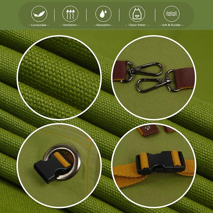 5 Pack Kitchen Apron, Work Apron, Canvas, Multiple Pockets, Gardening, Painting, BBQ, Artist, Carpenter, Sizes M to XXL, Olive