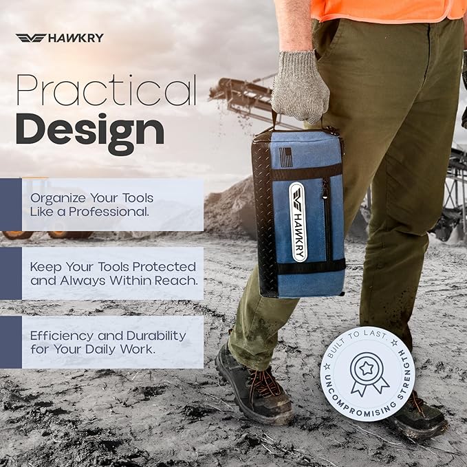 HAWKRY Heavy Duty Canvas Tool Bag Set of 2 – Waterproof Canvas Zipper Pouch, Garden Tool Bag, Construction Bags Heavy Duty, Small Zipper Pouch, Motorcycle Tool, Multipurpose Fishing Bag