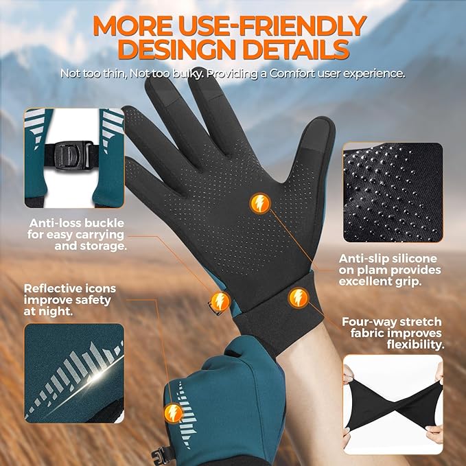 rivmount Winter Gloves Women Men, Cold Weather Touch Screen Liner Glove, Windproof 3-Layers, for Running, Cycling, Biking, Hiking, Driving