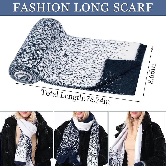 Womens Winter Knit Beanie Hats and Touchscreen Gloves Long Scarf Set with Warm Fleece Lined Skull Caps Scarves for Women