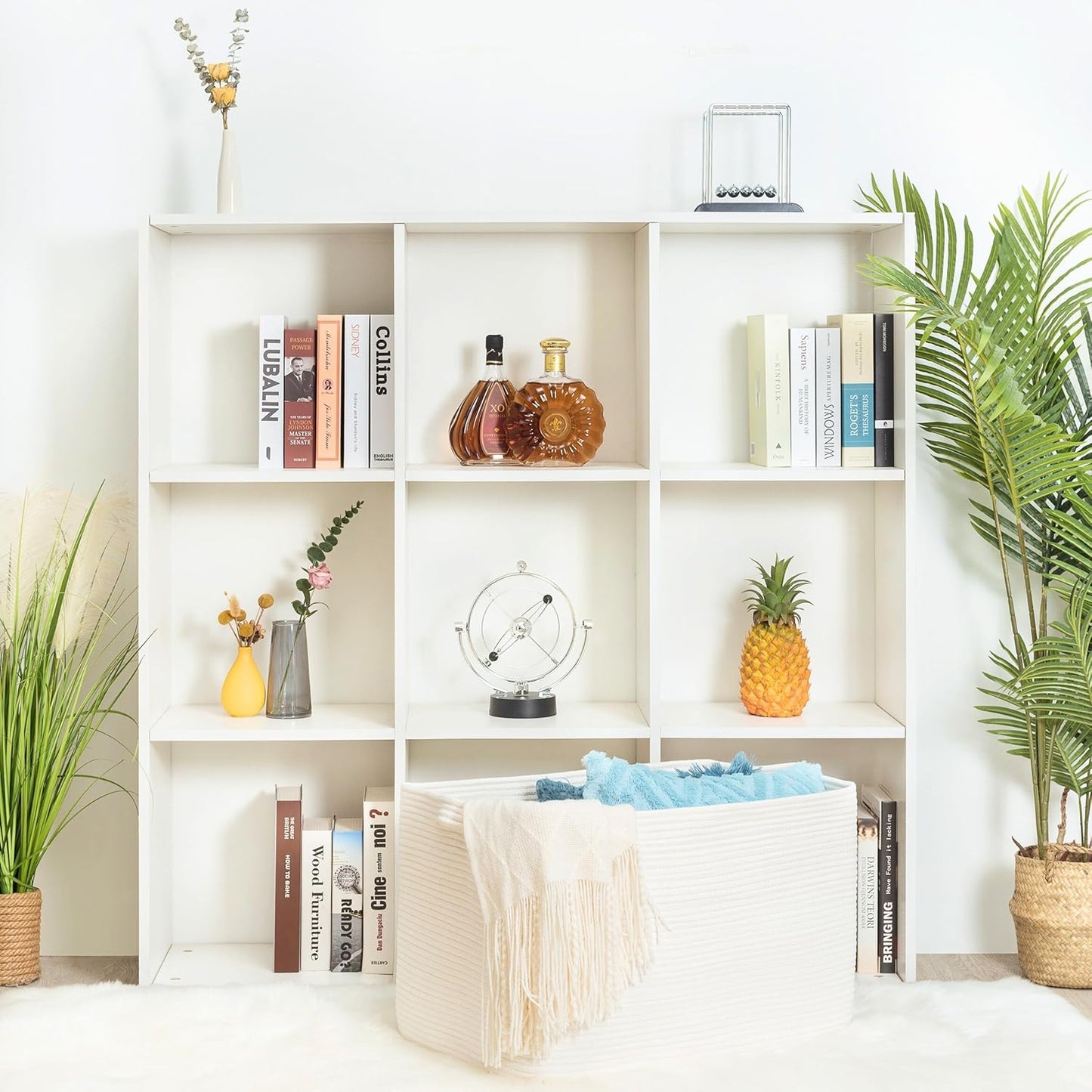 MINTWOOD Design 22in Extra Large Blanket Basket Holder Living Room, Rectangle Rope Woven Storage Basket with Handles for Laundry, Pool Towels, and Shoes, Dog Toy Organizer Bin Box, Creamy White