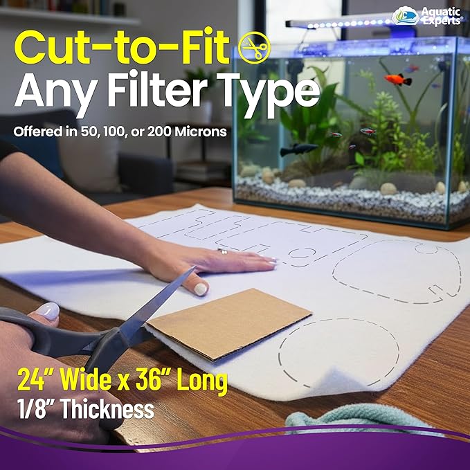 Aquatic Experts Aquarium Polishing Filter Pad, Water Polishing Pad for Aquarium Filters, Filter Floss for Fish Tank Filters, (200 Micron, 24" x 36" - 1 Pack)