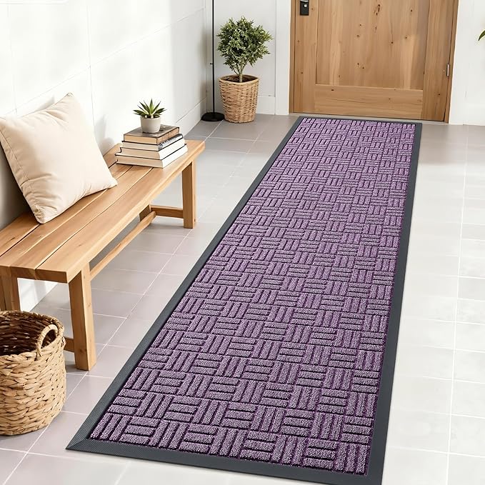 OLANLY Front Door Mat Outside Entrance 71x23, Absorbent, Heavy Duty Sturdy Natural Rubber Doormat Indoor Outdoor, Non-Slip, Stain and Fade Resistant, Low Profile Floor Mat for Entryway, Violet