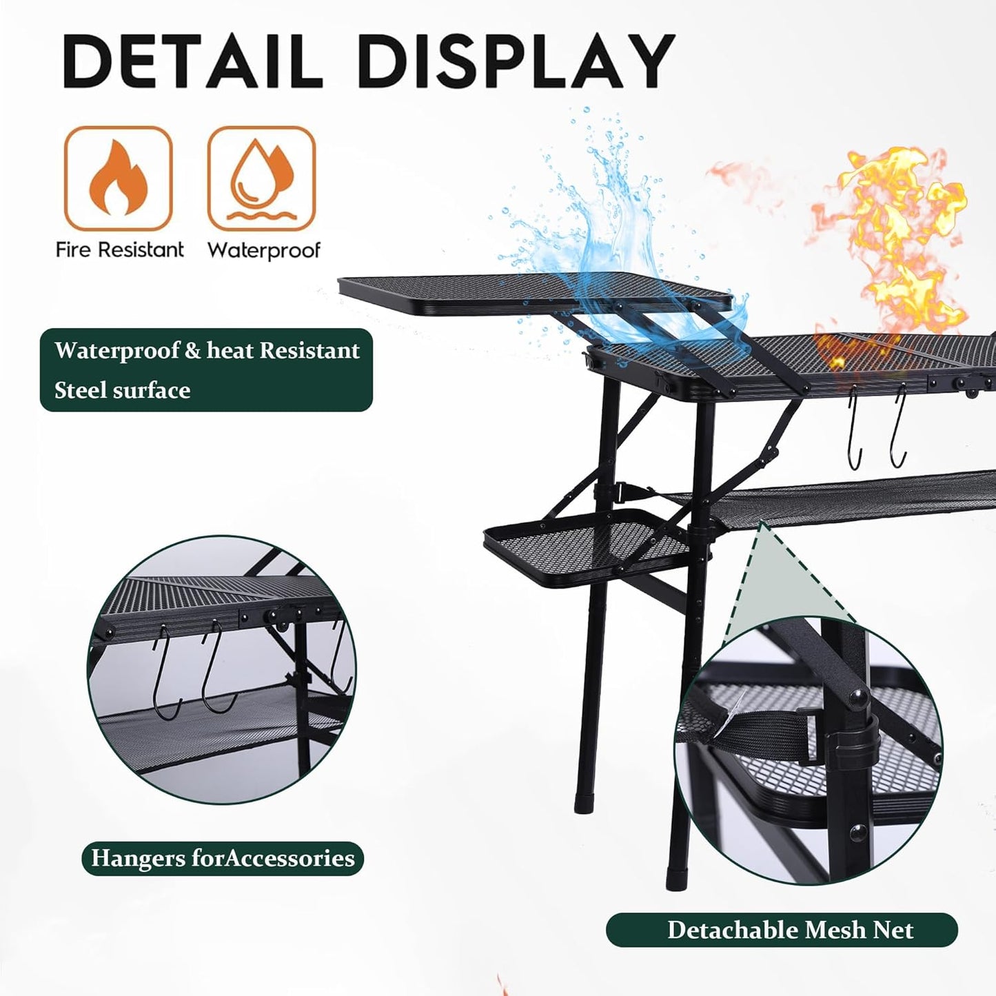 Nice C Camping Table, Compact Folding Table, Grill Table, Outdoor Tables, Camping Tables That Fold Up Lightweight, with 4 Side Tables & Mesh Net for BBQ, Camping