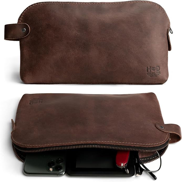 Hide & Drink, Large Rustic All Purpose Utility Bag for Cords & Chargers, Travel Bag, Multi-Purpose Bag, Full Grain Leather
