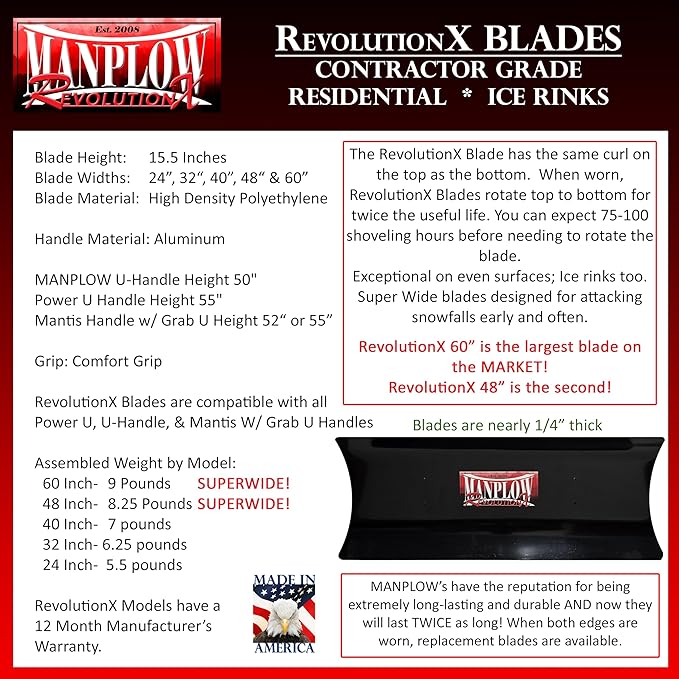 MANPLOW RevolutionX Snow Pushers and Shovels (U-Handle, 24")