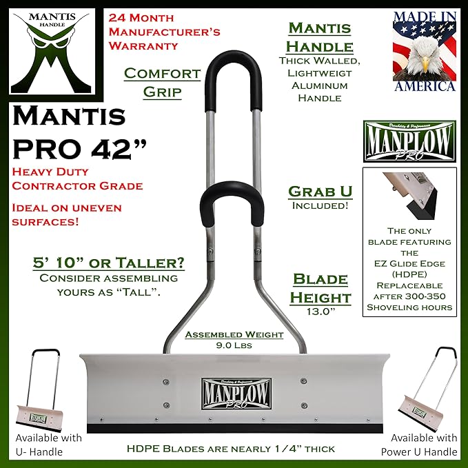 MANPLOW PRO Snow Shovels (Mantis Handle, 42")