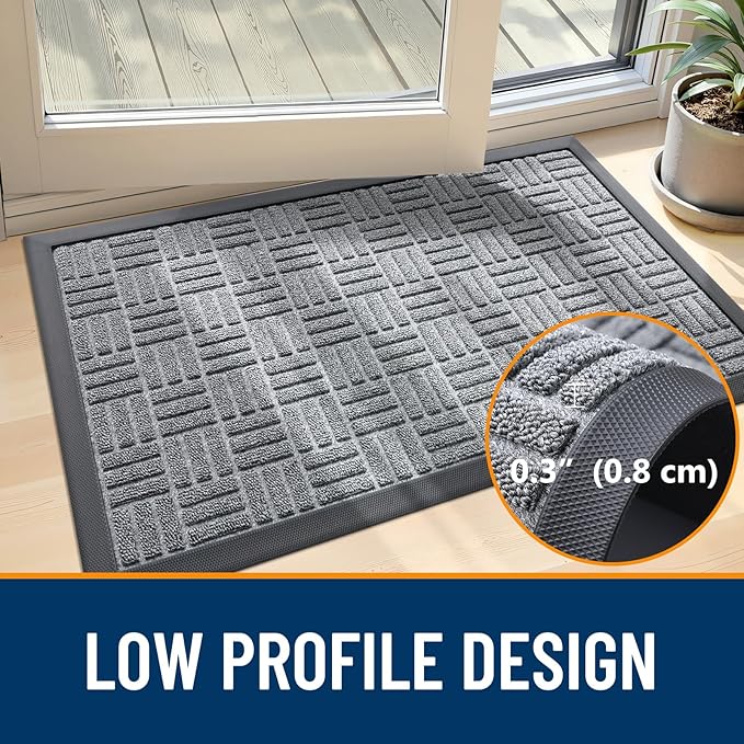 OLANLY Front Door Mat Outside Entrance 35x23, Absorbent, Heavy Duty Sturdy Natural Rubber Doormat Indoor Outdoor, Non-Slip, Stain and Fade Resistant, Low Profile Floor Mat for Entryway, Charcoal Gray