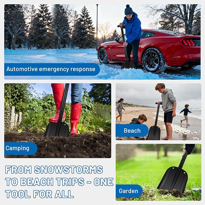 Car Shovel Snow Kit，Aluminium Collapsible Snow Shovel & Extendable Ice Scrapers for Car Windshield with Foam Grip，Snow Car Shovel for Car, Trucks, SUV, Vehicles
