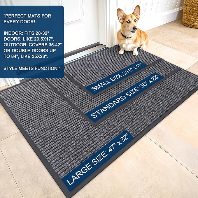 OLANLY Front Door Mat Indoor Outdoor Entrance, Waterproof Heavy Duty Doormat, Fade Resistant, Low Profile, Easy Clean Patio Porch Welcome Floor Mats for Entry, 35x23, Grey