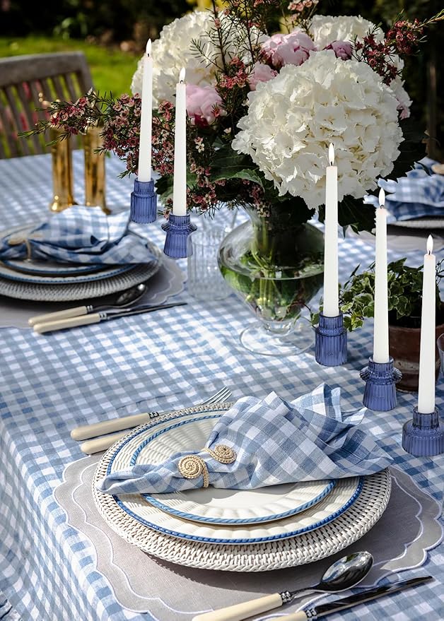 Vixdonos Glass Candlestick Holders Tealight Candle Holders for Table Centerpieces, Wedding Decor and Dinner Party (6 Pcs, Dark Blue)