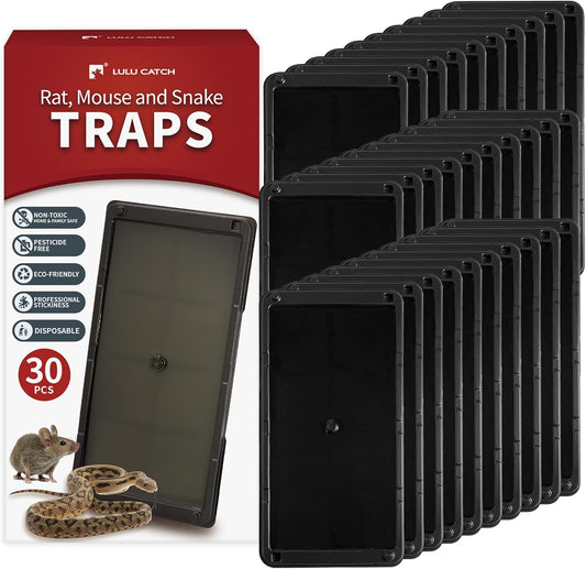 LULUCATCH Super Glue Traps 30 Pack for Mice & Snakes, Larger, Heavier Sticky Traps with Non-Toxic Glue. Sticky Mouse Traps Indoor, Easy to Set, Pet Safe Pest Control