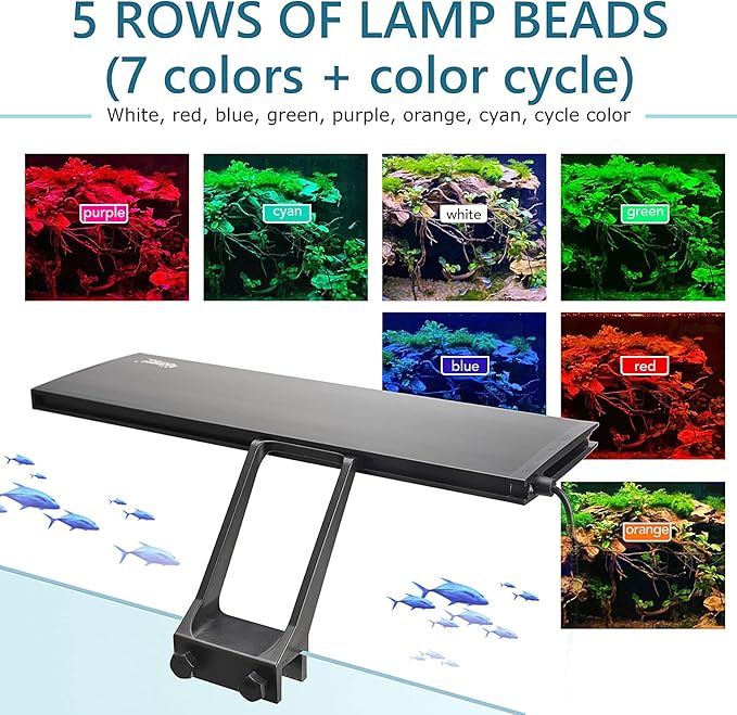 hygger Clip On 24/7 Lighting Aquarium LED Light,Sunrise-Daylight-Moonlight and DIY Mode, Adjustable Timer/Brightness Fish Tank Light with 7 Colors for Planted Tank