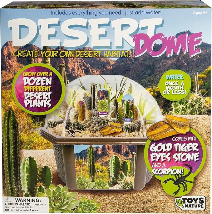 Cactus Succulent Desert Dome Seed Starter Kit - Indoor Desert Starter Kit - Includes Potting Soil, Terrarium, Over A Dozen Desert Plant Seed Packets - DIY Kitchen Grow Kit