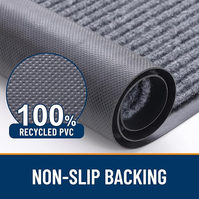 OLANLY Front Door Mat Indoor Outdoor Entrance, Waterproof Heavy Duty Doormat, Fade Resistant, Low Profile, Easy Clean Patio Porch Welcome Floor Mats for Entry, 71x23, Light Gray