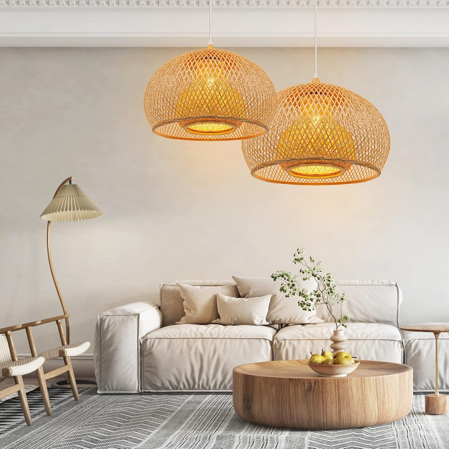 Arturesthome 23.6" Weaving Bamboo Pendant Light for Kitchen Island, Wicker Chandelier, Handmade Woven Hanging Ceiling Light Lampshade for Living Room Bedroom