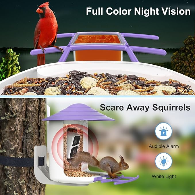 birdsnap® TUC Bird Feeder with Camera 2K HD, Solar Panel 32GB Card 4-in-1 Perch, 160°View Auto Detect & Notify AI Identify Video Bird Camera Wireless Outdoors Ideal Gift for Birds Lover