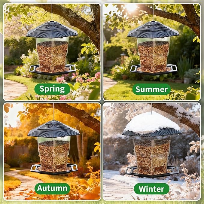 Bird Feeder for Outdoors Hanging,Black Hanging Wild Bird Feeders with S Hook for Blue Bird, Cardinals, Finches,Wild Birds Seed Feeder, As Gift for Bird Lovers