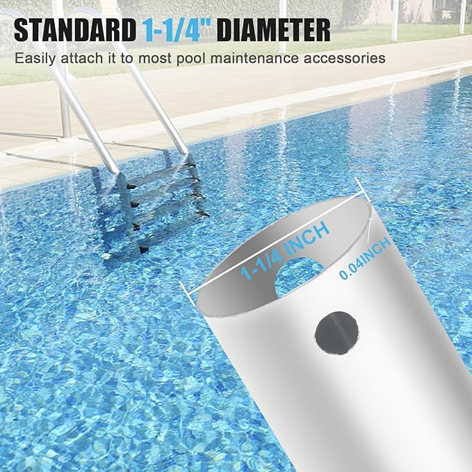 Professional 12 Foot Telescopic Aluminum Swimming Pool Pole - Attach Connect Skimmer Nets, Rakes, Brushes, Vacuum Heads Cleaning