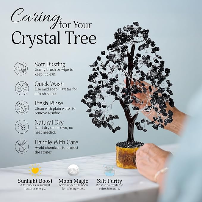 FASHIONZAADI Black Tourmaline Gemstone Tree - Crystal Tree of Life - Crystals and Stones Home Office Decor - Good Luck Gifts for Women