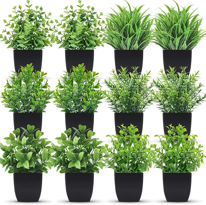 Der Rose 12 Pack Small Fake Plants Artificial Potted Faux Plants in Pot for Home Office Farmhouse Bathroom Shelf Decor Indoor