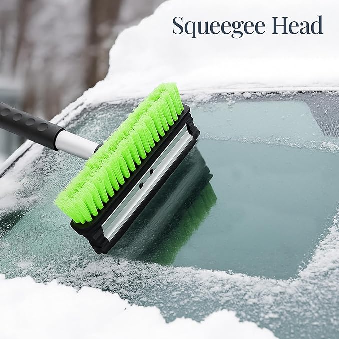 Best Choice Products Snow Brush with Squeegee & Ice Scraper, Up to 39" Extendable Foam Grip, 270° Pivoting Snow Brush for Car Truck SUV, Storage Bag Included - Lime