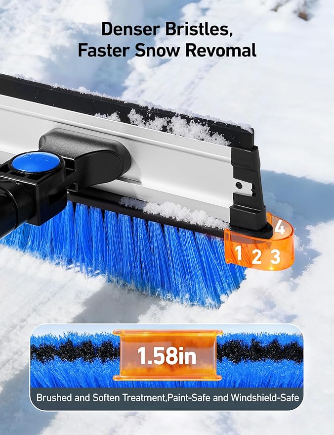 AstroAI 47.2" Ice Scrapers for Car Windshield, 3 in 1 Sturdy Snow Brush with Squeegee, 10 Adjustable Length Settings, Extendable Aluminum Handle, 180° Pivoting Snow Scraper for Car, Truck, SUV(Blue)