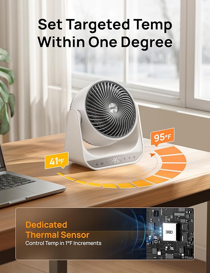 DREO 60° Vertical & 90° Horizontal 3D Oscillating Heating, 12 ft/s Long-Range Circulator, 3 Heat & 3 Fan Settings, Space Heaters for Indoor Use, Bedroom, Office, White