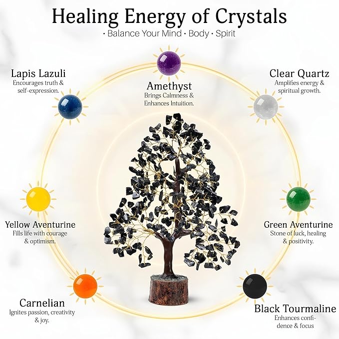 FASHIONZAADI Black Tourmaline Gemstone Tree - Crystal Tree of Life - Crystals and Stones Home Office Decor - Good Luck Gifts for Women