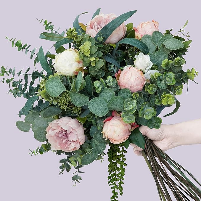 Mixed Eucalyptus Leaves Stems Bulk Artificial Eucalyptus Leaves Sprays Faux Oval Eucalyptus Leaves with White Seeds Stems for Floral Wreath Garland Bouquets Arrangement Wedding Greenery Decoration…