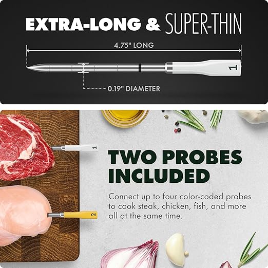 CHEF iQ Sense | Smart Wireless Meat Thermometer | 2 Ultra-Thin Probes | WiFi Unlimited Range | 1000°F Heat Safe | 5 Sensors | BBQ, Grill, Oven, Smoker, Air Fryer | Gen3